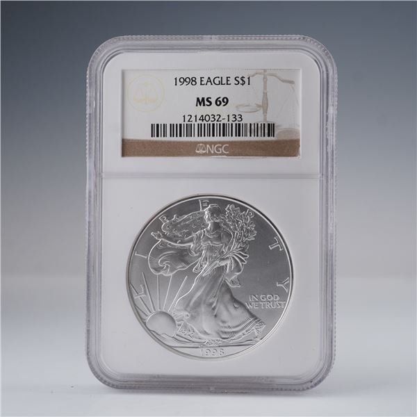 1998 American Eagle Silver Dollar MS69 NGC Graded Coin