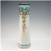 Image 2 : Austrian Handpainted Yellow Roses Hexagon Vase with Blue Trim