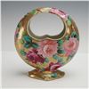 Image 1 : Nippon Moriage Moon Basket Porcelain Vase Red and Pink Roses