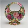 Image 2 : Nippon Moriage Moon Basket Porcelain Vase Red and Pink Roses