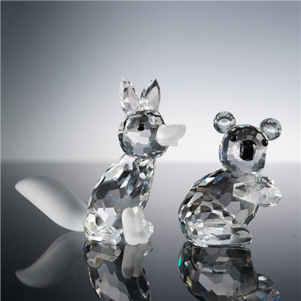 2pc Swarovski Crystal Figurines, Fox & Koala