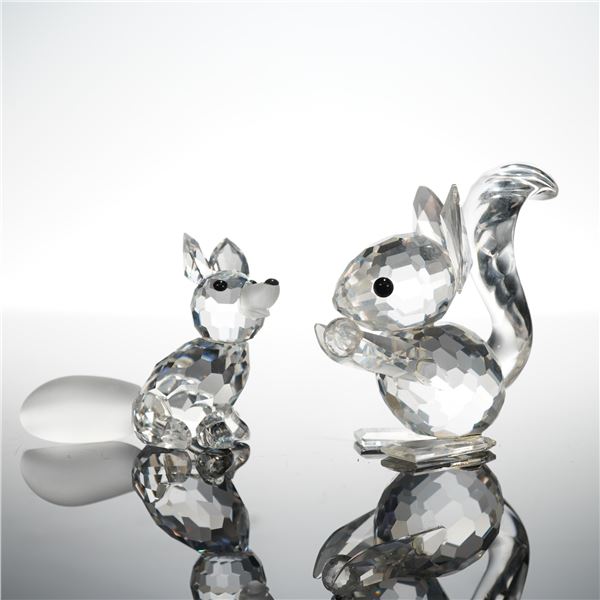 2pc Swarovski Silver Crystal Figurines, Squirrel and Fox Sitting