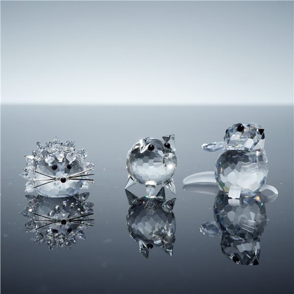 3pc Swarovski Crystal Figurines, Field mouse, Hedgehog, & Mini Pig