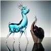 Image 1 : 2pc Art Glass Blue Deer and Elephant Figurines