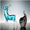 Image 2 : 2pc Art Glass Blue Deer and Elephant Figurines