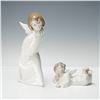 Image 1 : 2pc Lladro Porcelain Figurines, Cherub Smiling 4960 & Angel Reclining 4541