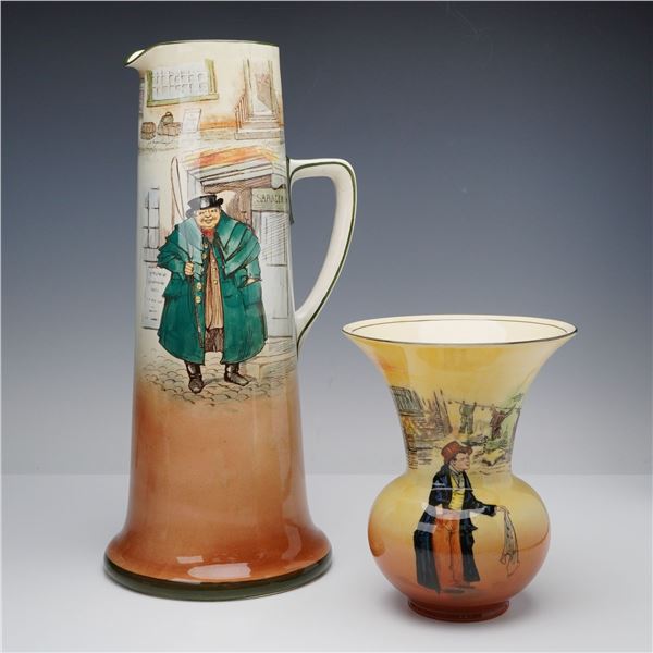 2pc Royal Doulton Dickens Ware Pitcher and D5175 Artful Dodger Vase