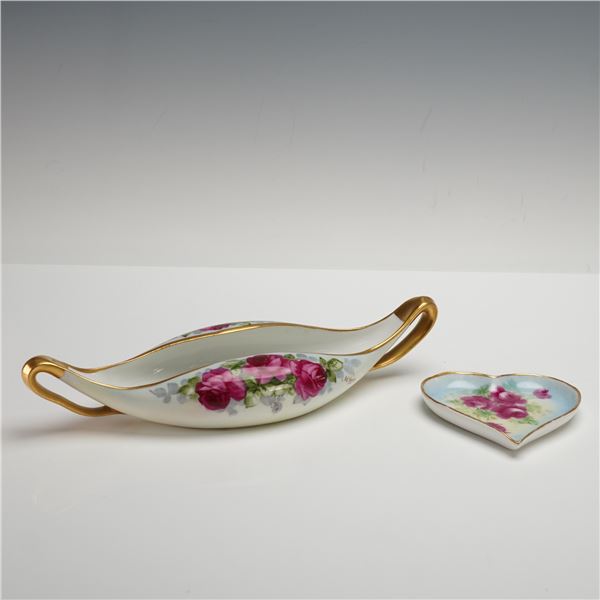 2pc Hand Painted Austrian & Bavaria Floral Dishes