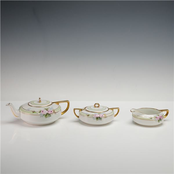 3pc O & E G. Royal Austria Hand-Painted Pink Roses Tea Set