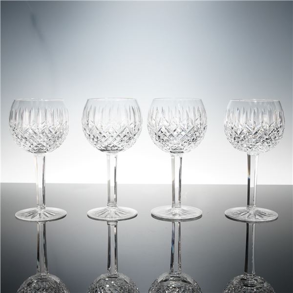 4pc Waterford Crystal Hock Wine Glasses, Lismore
