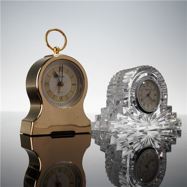 2pc Bulova Quartz & Waterford Crystal Wharton Desk Clocks