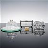 Image 1 : 5pc Crystal Dresser Set with Lidded Boxes, Enameled Ring Box, Tray