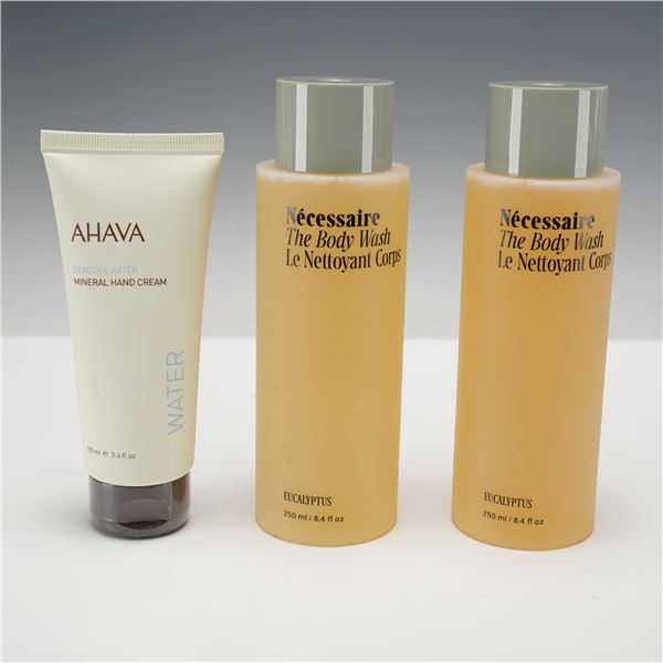 3pc Ahava and Necessaire Hand Cream and Body Wash Skincare Set