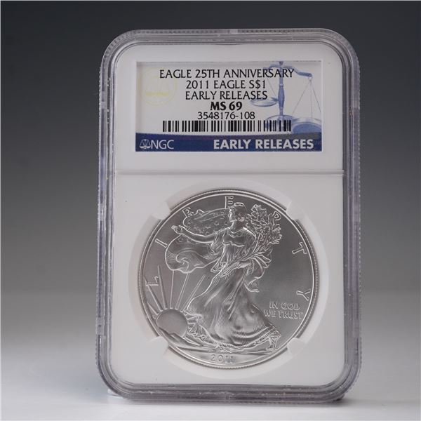 2011 American Silver Eagle Type 1 Dollar 25th Anniversary NGC Graded MS 69