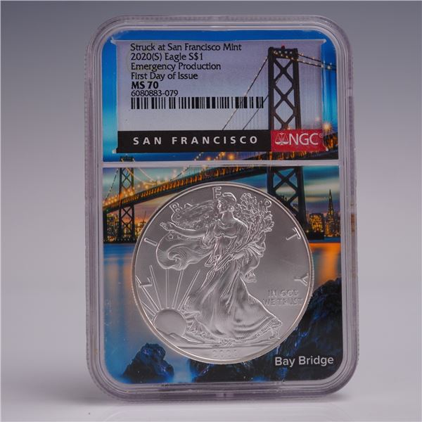 2020 (S) American Silver Eagle Emergency Prod. Dollar Coin NGC Graded MS 70