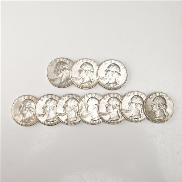 10pc 1960-D to 1964-D Washington Silver Quarters