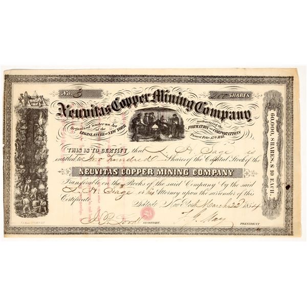 Neuvitas Copper Mining Company Stock Certificate, Cuba, 1854 [195367]