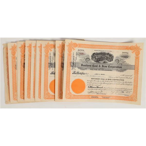 Southern Coal & Iron Corporation Stocks c. 1925 About 13 [206193]