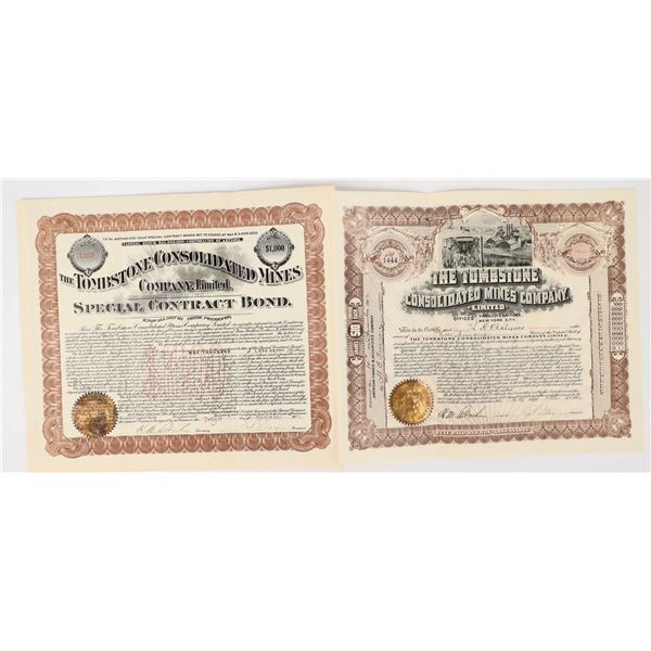 Tombstone Consolidated Mines Co. Stock & Bond Signed by EB Gage [197996]