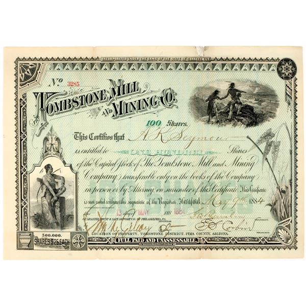 Tombstone Mill & Mining Co. Stock Certificate, 1884 [198029]