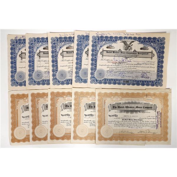 United Western Mining Stocks, 2 Different, 10 Total [194101]