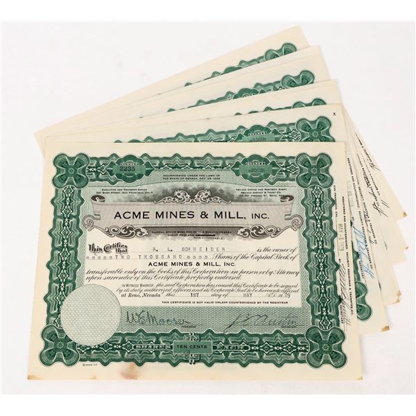 Acme Mines & Mill Stocks 1929-31 (7) [206448]