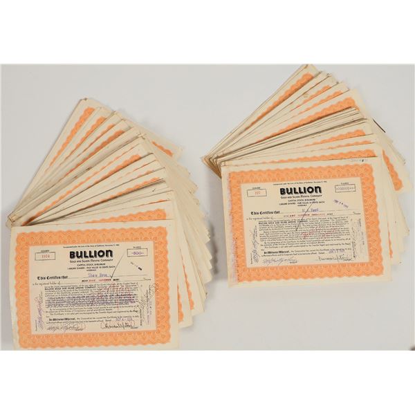 Bullion Gold and Silver Mine Co. Stock Certificates (300+) [206328]