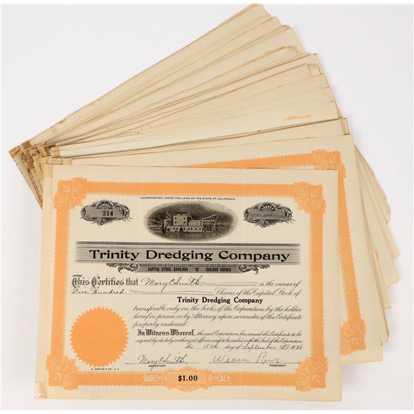 Trinity Dredging Company Stock Certificates c.1913-1959 (70+) [206348]