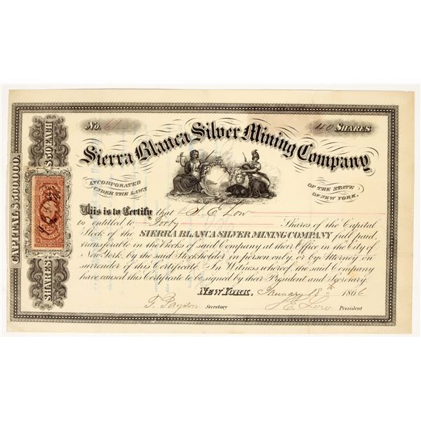 Sierra Blanca Silver Mining Company Stock Certificate, Mono County, CA 1866 [203923]