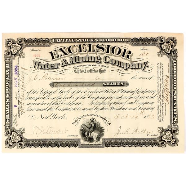 Excelsior Water & Mining Co. Stock Certificate, 1883 [198129]