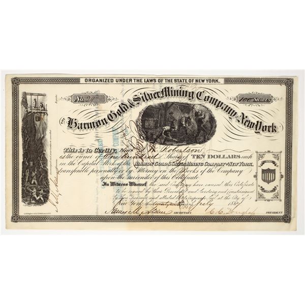 Harmon Gold & Silver Mining Co. of New York Stock Certificate, 1867 [204817]