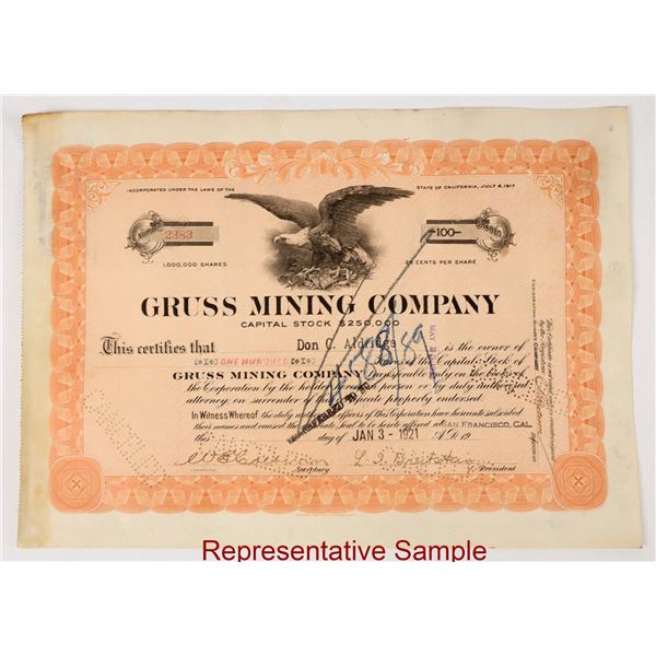Gruss Mining Company Stocks c.1920s. (1000+) [206886]