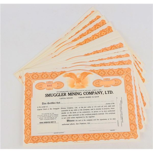 Smuggler Mining Company, Ltd. Stock Certificates, Unissued (60) [205553]