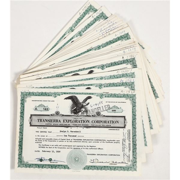 Transierra Exploration Corporation Stock Certificates (100) [205795]