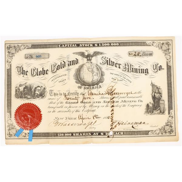 Globe Gold & Silver Mining Co. Stock Certificate, Silver Mountain, 1880 [198031]
