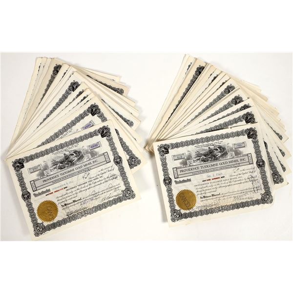 Providence Tuolumne Gold Mines, Inc. Stocks c.1945-1965 About 170 [206127]