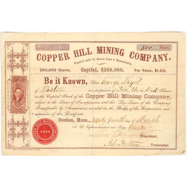 Copper Hill Mining Company Stock Certificate, 1864 [205026]