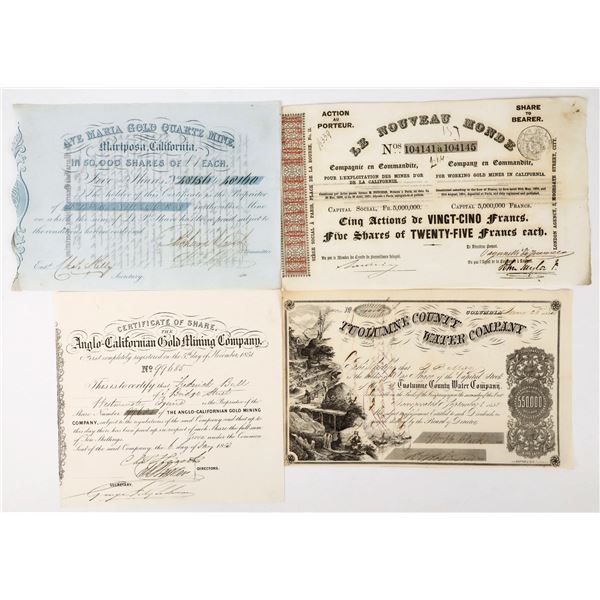 Four Different California Gold Rush Mining Stock Certificates [197975]