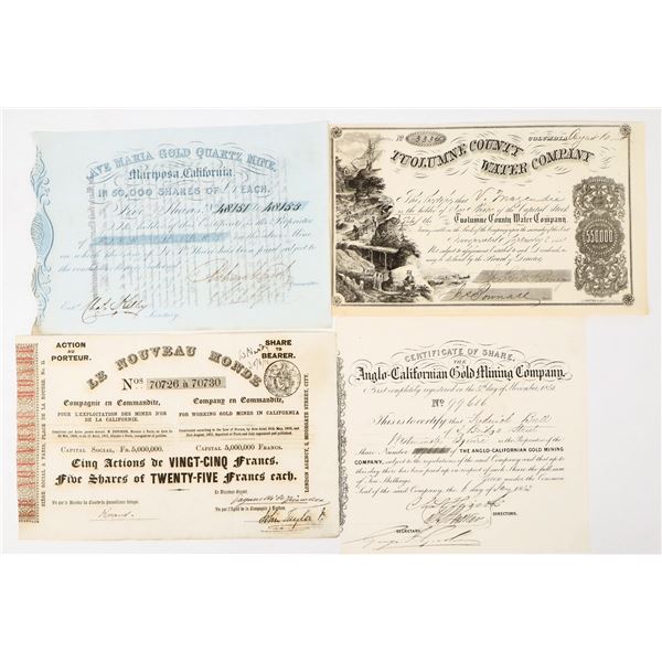 Four Different California Gold Rush Mining Stock Certificates [197998]