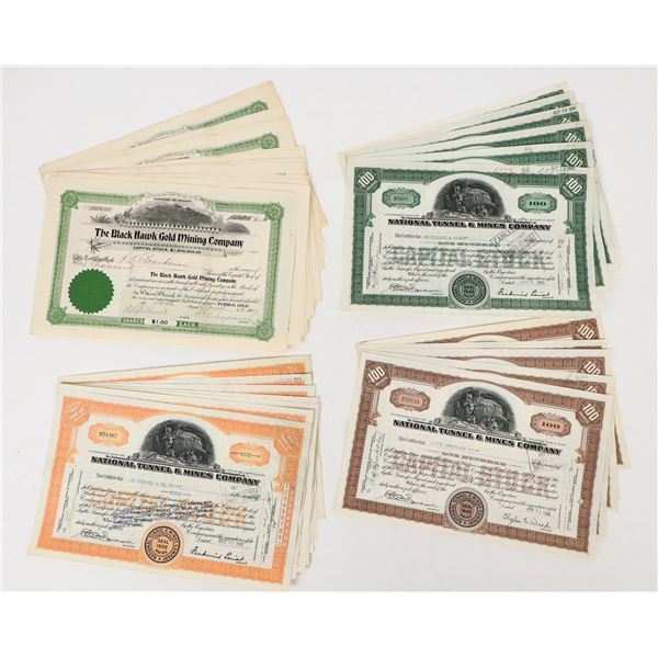 Black Hawk Gold Mining c.1907/Nat'l Tunnel & Mines Stocks c.1940s [206443]