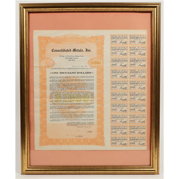 Consolidated Metals, Inc. Unissued Bonds 1926 [198643]