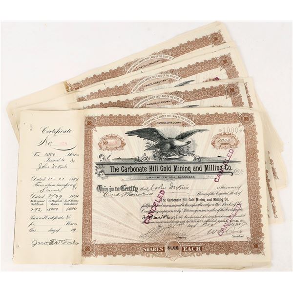 Carbonate Hill Gold Mining & Milling Co. Stock Certificates (25) [207355]
