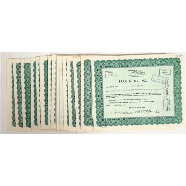 Trail Mines Inc. Stocks. Issued c. 1954-57 About 25 [206199]