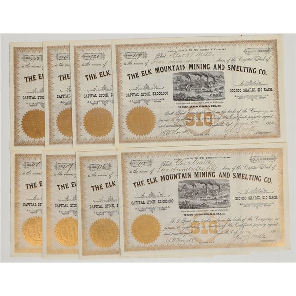 Elk Mtn. Mining & Smelting Stocks, 1883 (8) [205534]