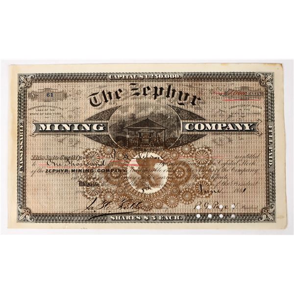 Zephyr Mining Company Stock Certificate, 1881 [197985]