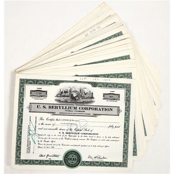 U.S. Beryllium Corp. Stocks, 1969-1971 (50) [205793]