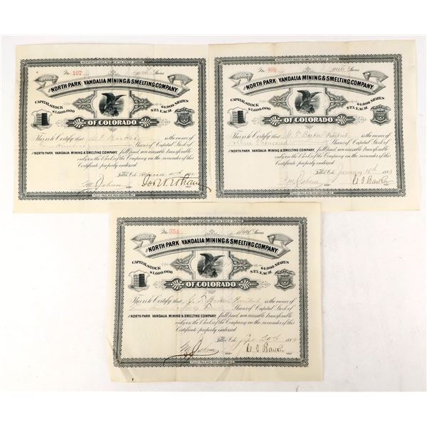 North Park Vandalia Mining & Smelting Co. Stock Certificates (3) [207327]