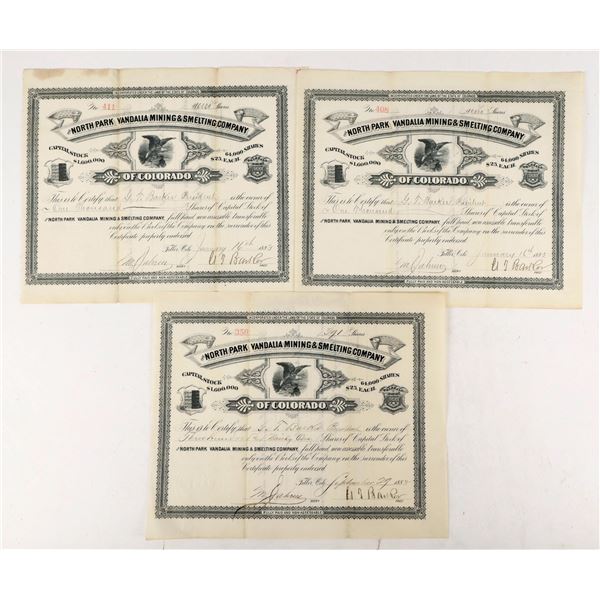 North Park Vandalia Mining & Smelting Co. Stock Certificates (3) [207328]