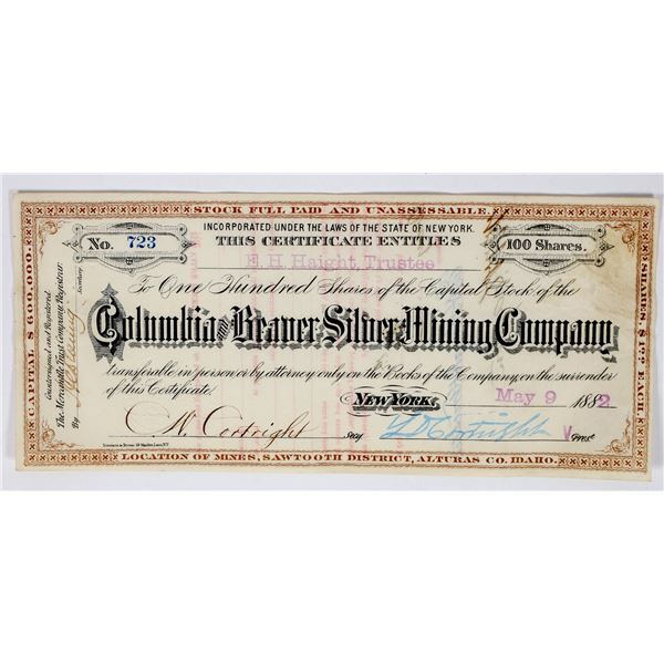 Columbia & Beaver Silver Mining Company Stock Certificate [200871]