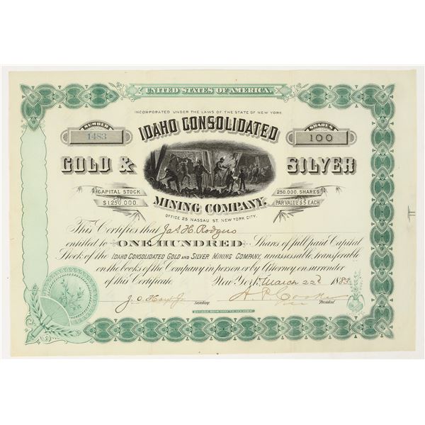 Idaho Consolidated Gold & Silver Mining Company Stock Certificate, 1883 [195477]